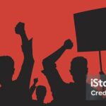 Outline of a crowd of angry people,