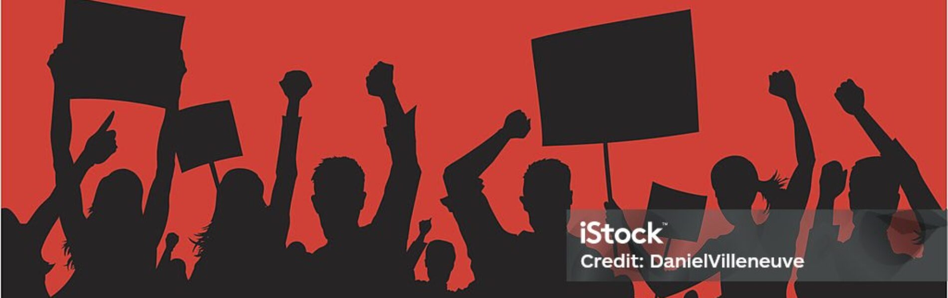 Outline of a crowd of angry people,