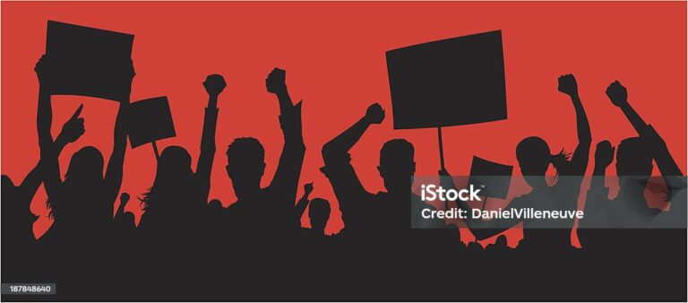 Outline of a crowd of angry people,